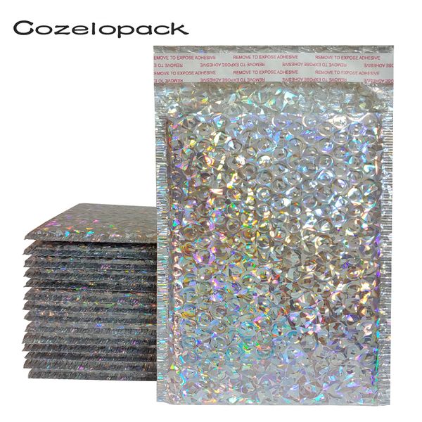 

50 pcs голографической metallic bubble mailer упаковки для подарков гламурного красочного серебра оттенков фольга подушка конверты проложенн
