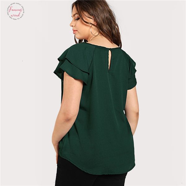 

green plus size keyhole neck loose long blouse with butterfly sleeve v neck summer for women 2019 cap sleeve blouses, White