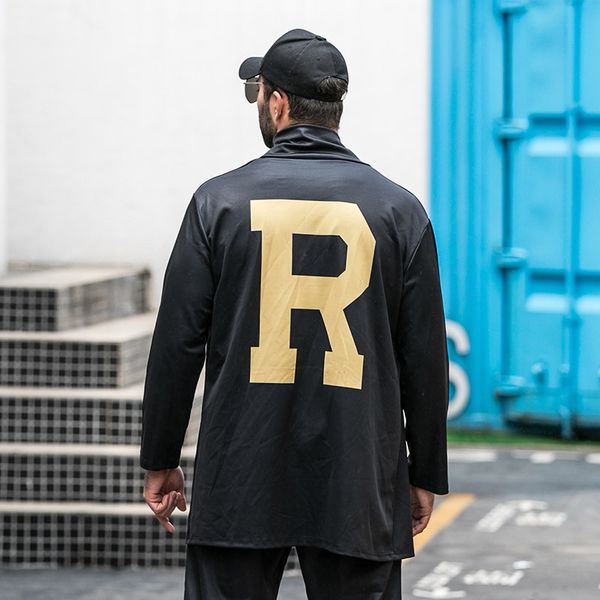 

large size cardigan men's letters in the long section of the tide fat windbreaker cloak jacket plus fertilizer to increase, Tan;black