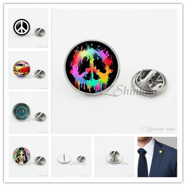 

new arrival peace symbol collar pin brooch round hippie peace sign bus lapel pins butterfly clasp pin silver jewelry men lp-0050, Gray