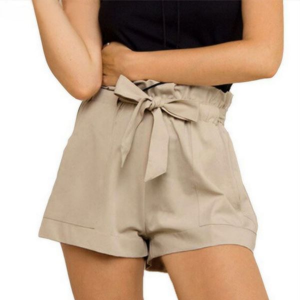 

summer a-line loose solid color short mujer femme feminine loose shorts women high waist shorts bow tie belt ladies, White;black