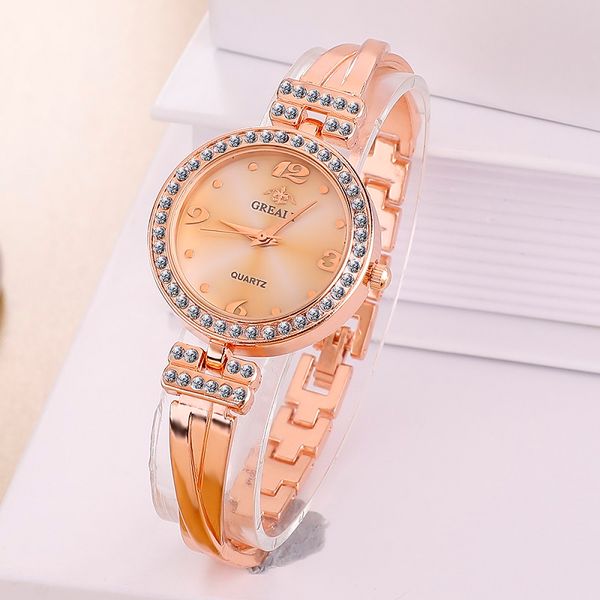 

new ladies watch quartz diamond alloy dial small stainless steel strap noble temperament women wild clock montre femme, Slivery;brown