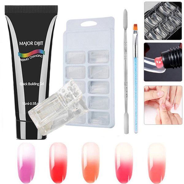 

4pcs/kit temperature change set led clear uv gel varnish nail polish art kit quick building for nails extensions, Red;pink