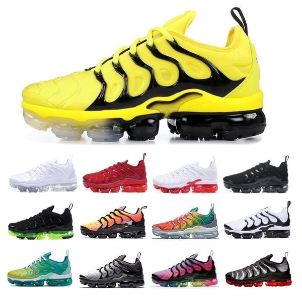 

2020 tn plus mens designer running shoes women casual air cushion trainers bumblebee black white red rainbow blue pink sports sneakers 36-45