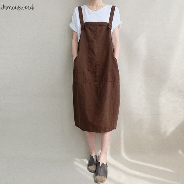

2019 women kaftan dress sleeveless bib solid cotton linen suspenders vestido vintage casual loose solid pockets overalls dress, Black;gray
