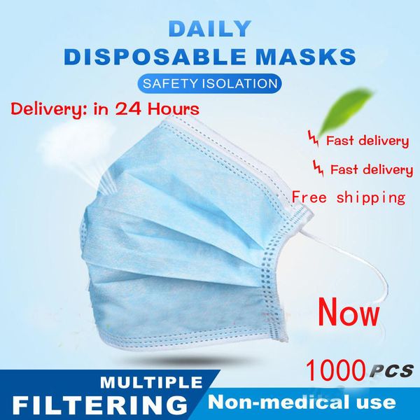 

сша shipment1000pcs на складе одноразовая 3-слойная маски резинка mouth защитная ткань для лица для взрослых аэродинамическим способом из ра
