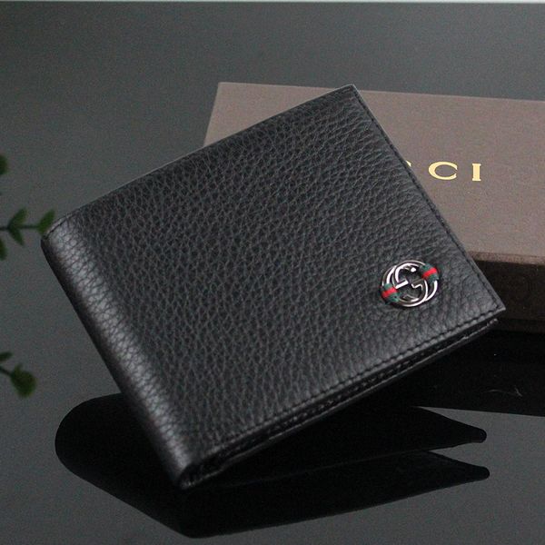 

100% genuine leather wallet men new brand purses for men black bifold casual standard wallet with gift box, Red;black