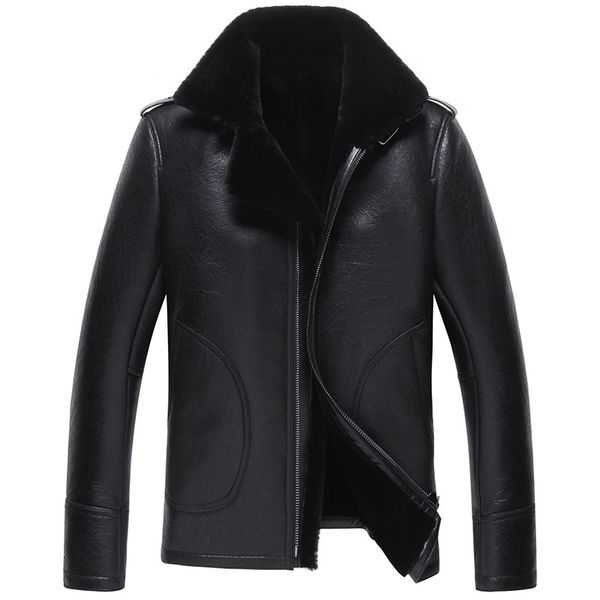 

men's leather jacket streetwear genuine sheepskin coat winter jacket men 100% wool fur liner coats bomber jackets chaqueta y1588, Black