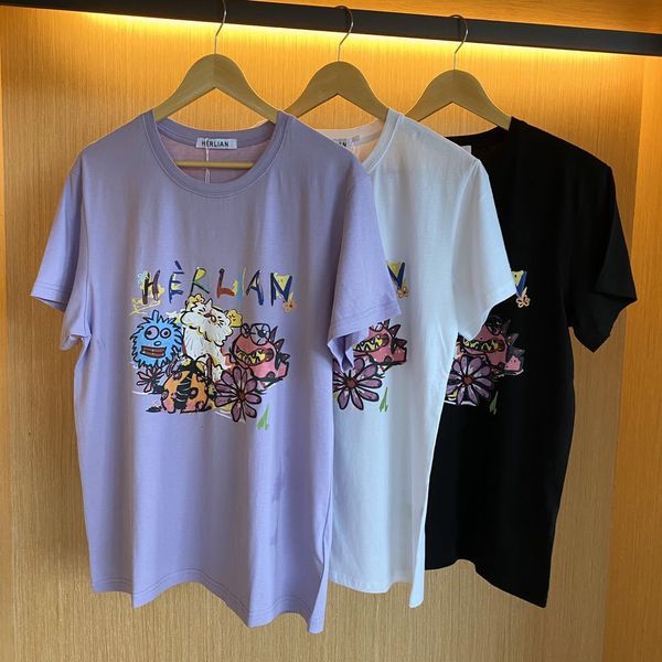 

2020 spring and summer new candy-colored tide brand herlian womens designer t-shirt little monster loose cotton printed short-sleeved, White