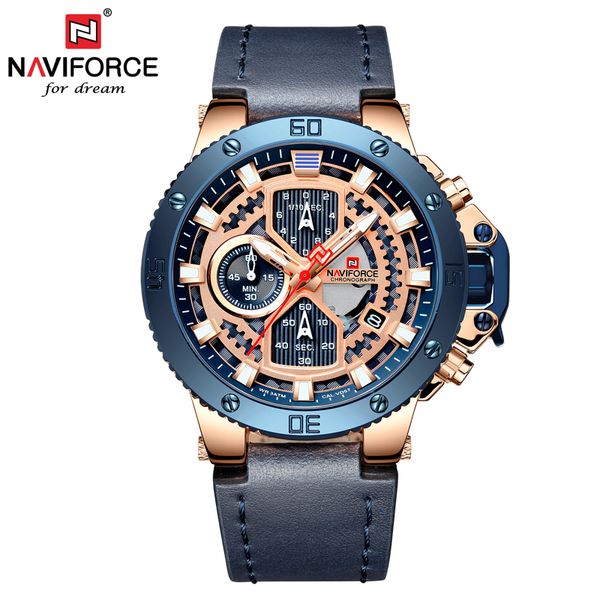 

Relogio ma culino naviforce men watch brand luxury port chronograph military army wri twatch leather quartz male clock dhl 9159