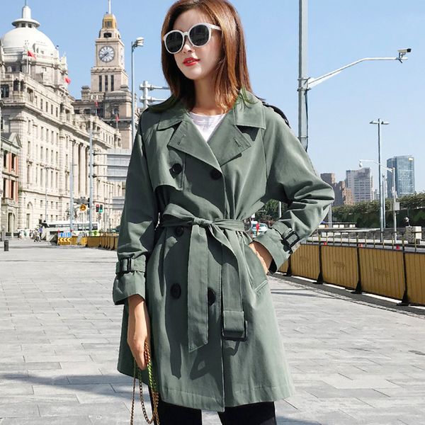 

windbreaker женское длинное пальто с поясом 2019popular пружина новый двубортный рагланский рукав высокого качества ветровая пальто женское, Tan;black