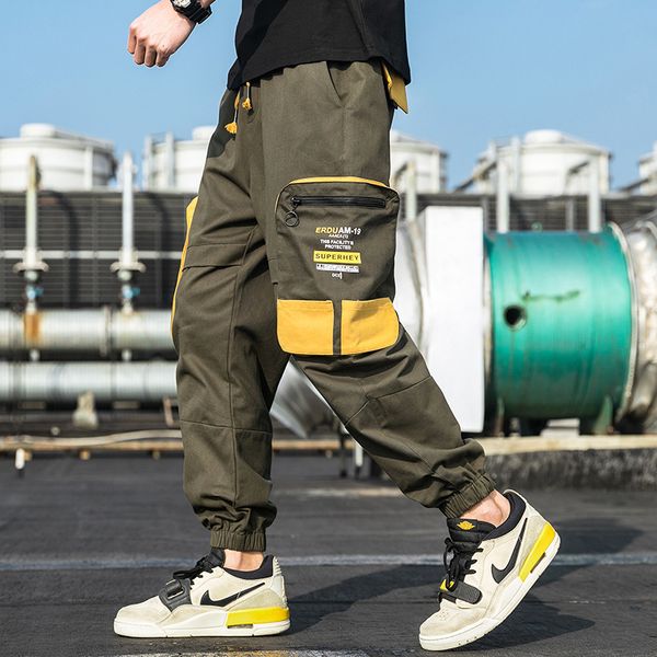 

большие карманы брюки-карго мужчины хип-хоп уличная одежда спортивные брюки harajuku joggers негабаритные трек шаровары 2020 новый хипстер б, Black