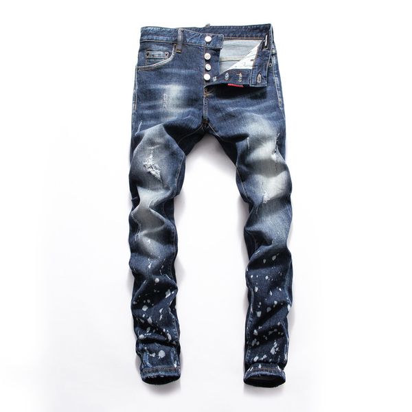 

2020 мужские проблемные рваные джинсы байкер slim fit мотоцикл biker denim для мужчин модельер hip hop мужские slim fit джинсы, Blue