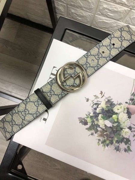 

New de igner luxury belt women gold teel with blue imprint luxury logo trap men de igner belt with box ize 3 8cm original package