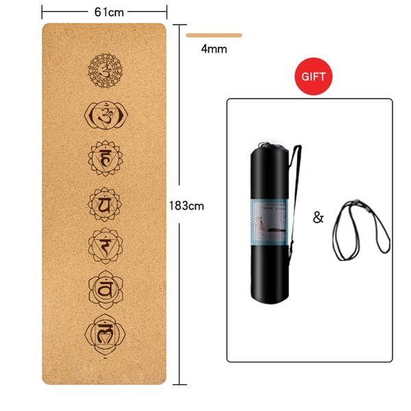 

cork tpe yoga mat pilates fitness anti-slip odorless 1830*610*4mm natural cork workout chakra patter pads with gift