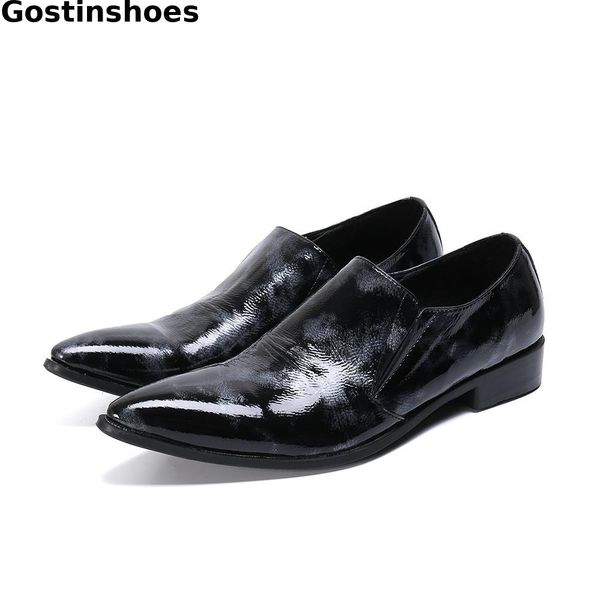 

black leather shoes men pointed slip on patent leather men casual business shoes simple leisure single oxfords