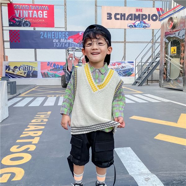 

autumn 2020 children's feijidao patterned woolen yuanbao needle wool thin woven small vest loose children's vest, Camo