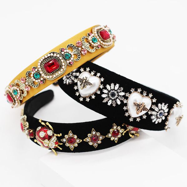 

vintage artificial pearl rhinestones insect tourism headbands crown love peach tiara headbpieces party accessoies, Golden;white