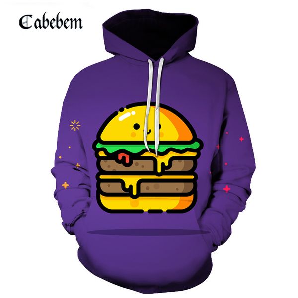 

2019 new fashion sweatshirt men / women 3d hoodies print double cheese burger cartoon series men 3d printing hip hop hoodies, Black