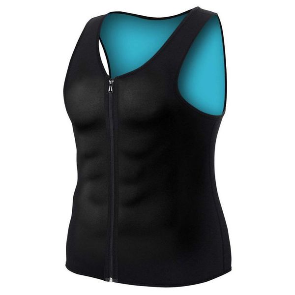 

workout men fitness neoprene sauna vest sweaty waist trainer body shaper slimming suit gym weight loss zipper vests, Black;blue