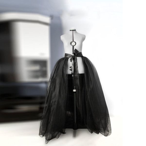 

detachable tulle overskirt bridal ball layered skirt wedding gown train black prom party skirts puffy maxi skirt ribbon band, Black;gray
