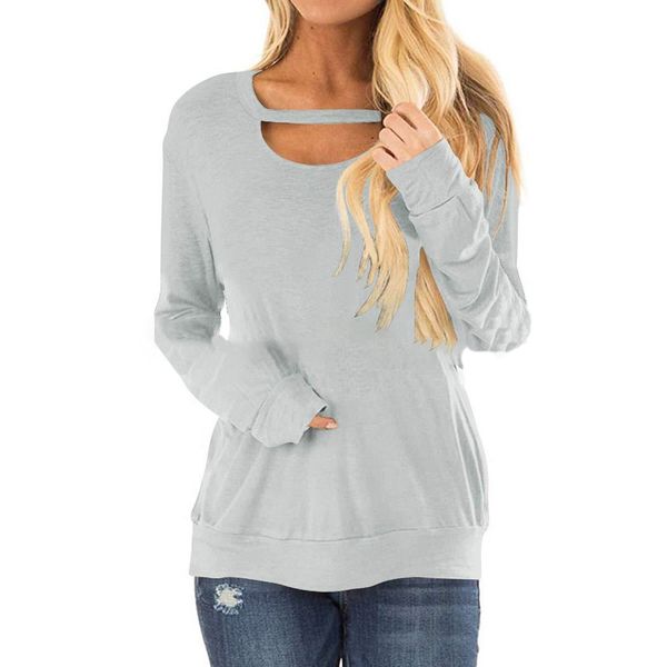 

мода туника футболка основные тройник топ повседневная осень зима дамы твердые о-образным вырезом топы женские женщины с длинным рукавом blu, White