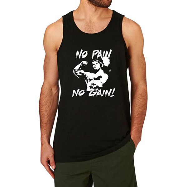 

men's summer bodybuilding no pain no gain gym fitness workout tank men vest summer cotton letter print tank top, White;black