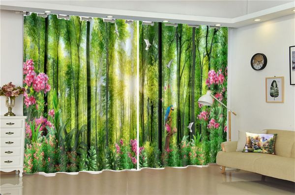 3d Cortina de impressão Para sala Preço Fantasy Forest Flowers completa Paisagem 3d Cortinas Interiores Premium HD Cortinas