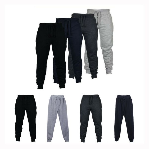 

new style men pants slim fit tracksuit sport pants joggers casual long solid string trousers sweatpants fashion 2019, Black