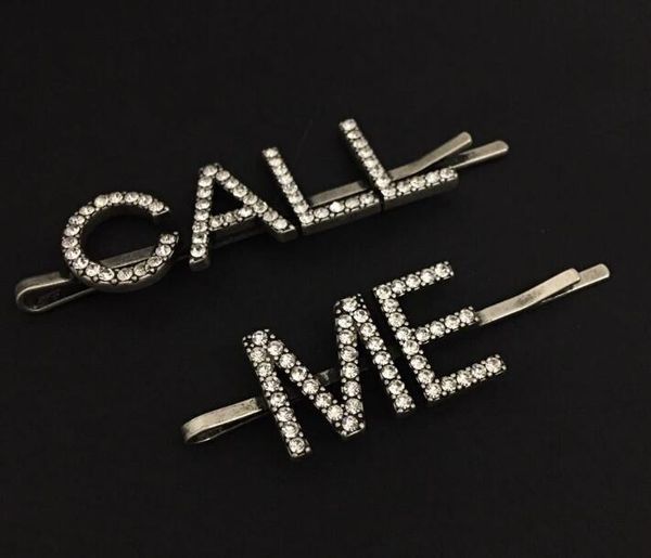

fashion jewelry women hair clip bling bling letter call me hair pins with crystal girls designer barrettes gift for love quality, Golden;silver