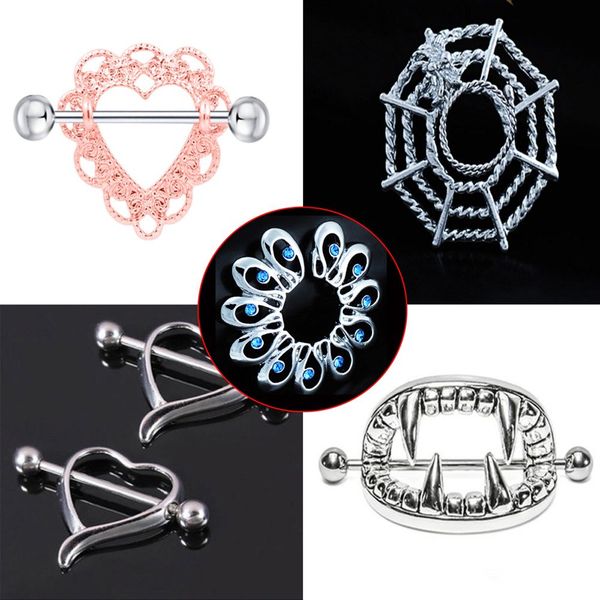 

1pcs surgical steel heart/flower body nipple bar barbell piercing shield rings rushed ear plugs fake piercing body jewelry, Slivery;golden