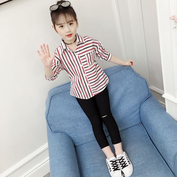 

fashion girls striped shirt spring autumn new children long sleeve baby cotton leisure letter slim top, White;black