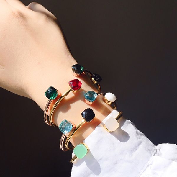 

new pure 925 sterling silver jewelry women candy color bangle sugar stone bracelet wedding jewelry candy crystal bead bangle, Black