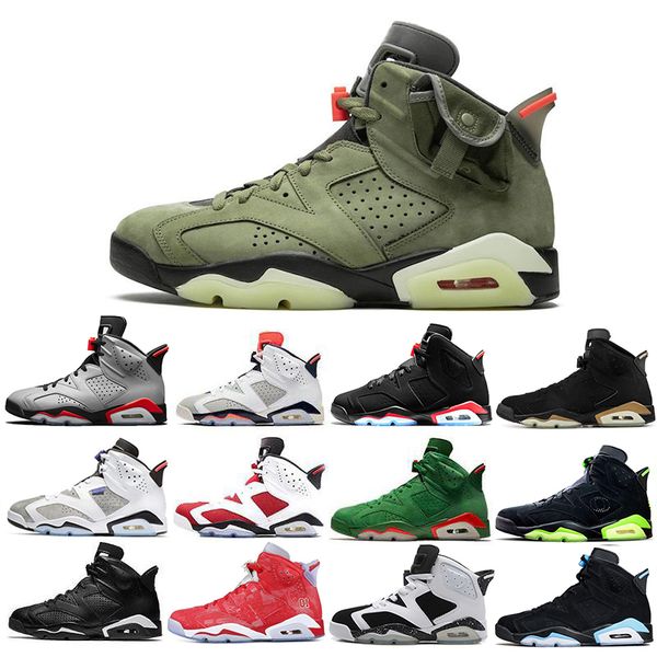 

new arrival travis scotts x 6 medium olive 6s men basketball shoes yellow cactus jack unc reflective bugs bunny dmp oregon sports sneakers, White;red