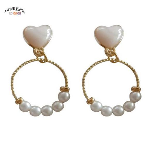 

yknrbph female s925 sterling silver geometric circle earrings studs girls party sweet pearl earrings, Golden;silver