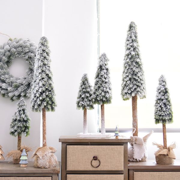

40/60cm christmas tree decorations artificial tree white snow simulation cedar snow falling flocking navidad mini xmas