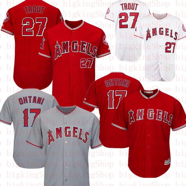 

Los Angeles 17 Shohei Ohtani # Angels Jersey 27 Mike Trout Jersey Majestic White Red Grey Retro FlexBase CoolBase Embroidery