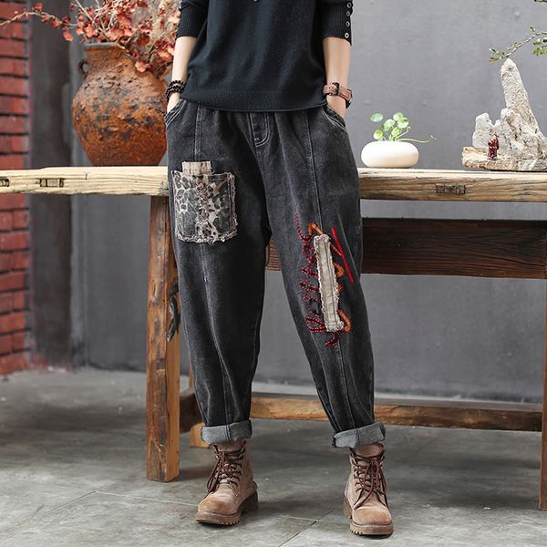 

women jeans denim pants big loose straight oversized patchwork bleached retro vintage fashion casual for autumn az37203919, Blue