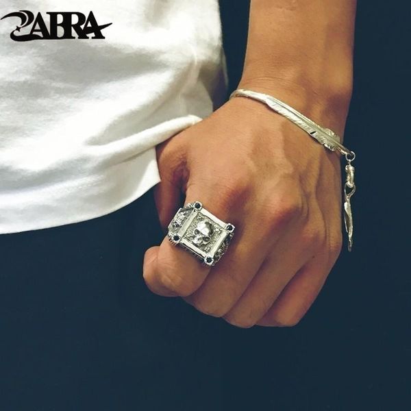 

zabra adjustable size 925 sterling silver skull rings for men zircon ring vintage puck rock biker jewelry v191114, Slivery;golden