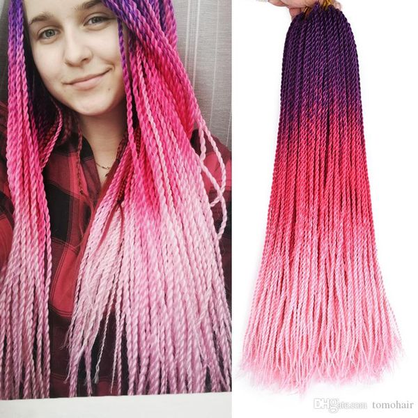 

горячей ! 1шт ombre 24inch вязание крючком сенегальские крученые косы фиолетовый розовый ombre синтетические плетение волос наращивание воло, Black