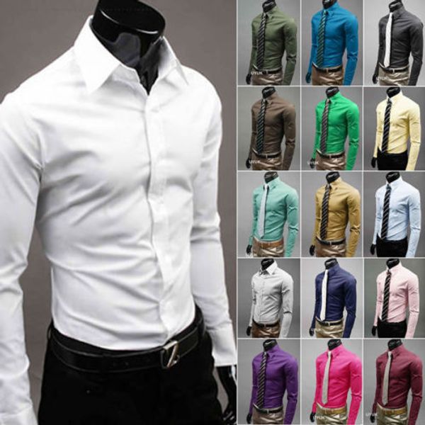 

men 's fashion candy color long - sleeved slim business casual shirt men luxury stylish casual dress slim fit blouse, White;black