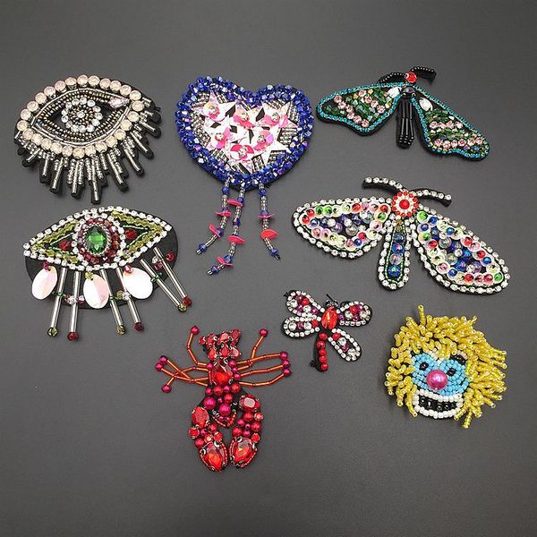 

embroidery beaded eyes patches,crystal rhinestone star badges,diamond animal appliques,clown patch for clothing, Black