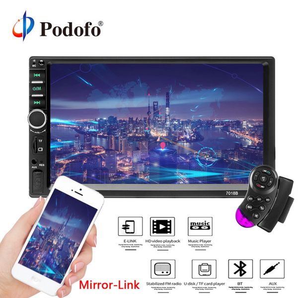 

podofo car radio autoradio 7" 2 din touch screen multimedia player bluetooth mirror-link rear view camera 7018b fm mp5 player