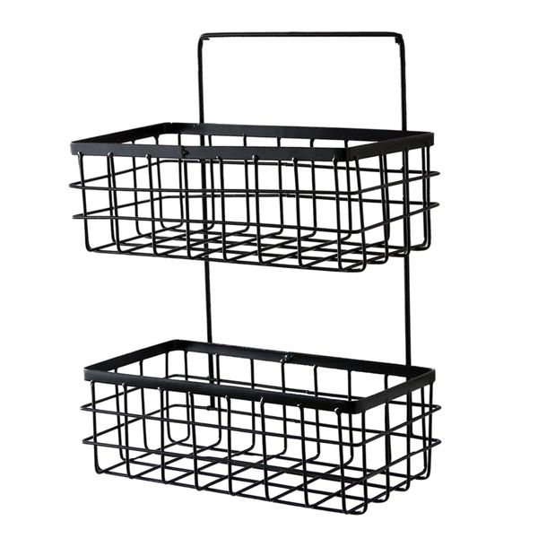 

2 tier iron bathroom storage organizer basket bin for bathroom kitchen