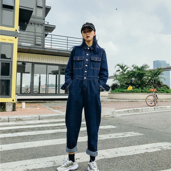 

new fashion safari style long sleeve women denim jeans jumpsuit and rompers plus size trousers s-xl, Black;white