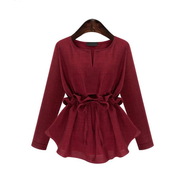 

women long sleeve shirts tunic pullover ruffle blouse round neck solid color ladies and blousees plus size female clothes, White