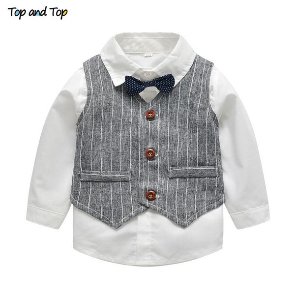 

лучшие зима детская одежда детская gentleman комплект рубашка + жилет + брюки и галстук партии детские мальчики одежда 3шт / набор y200803, White