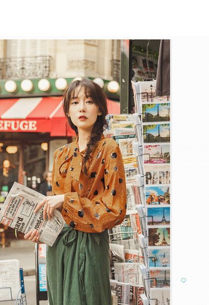 

womens blouses shirts autum floral print fashion designer casual luxury long sleeve white yellow s~xl wholesale women clothes