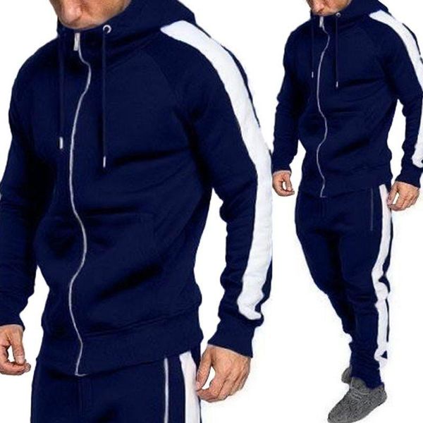 

2019men zipper tracksuit fashion side striped hooded hoodies jacket pants track suits men casual 2 pieces sweatsuit, Gray