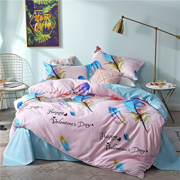 

cartoon feather 3/4pcs bedding sets girls fashion duvet cover bed sheets pillowcases twin  king comforter cover bedclothes